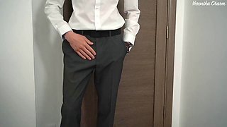 Blonde Secretary Watching Big Cock Porn, Intense Orgasms Before Cum Drenches Her Face