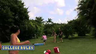 Wild college students get wet & wild in a public game of kickball with big tits & pussy play!