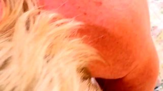 Non stop blonde with big boobs cock jerks off on the bed