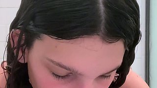 Small tit brunette banged on the floor