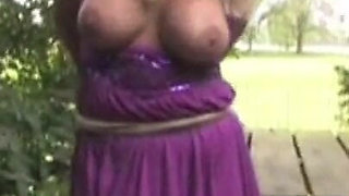 Deedee Tied and Cleavegagged Outside