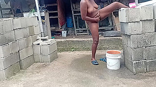 Sexy Village Girl Bath Outside the Compound