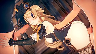 Genshin Impact Navia in a wild 3D hentai gangbang animation