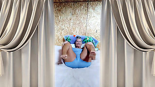 Hot Housewife Lukerya Is Busy Having Fun on a Large Bed.