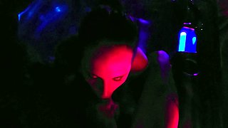 Amateur brunette babe gives pov blowjob in bathroom