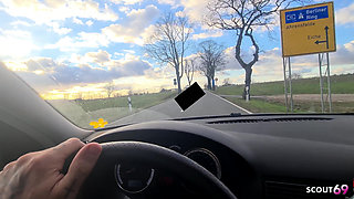 German Blonde Hitchhiker Pick up and Get Risky POV Outdoor Fuck in Car