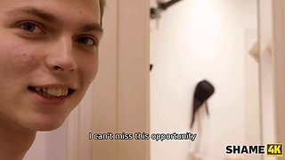 Shame4k. fantasy porno in the bathroom with old and spectacular blond and a guy