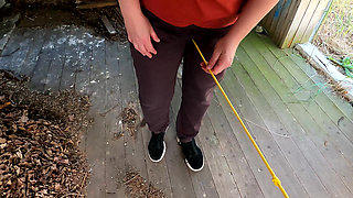 Naked Crotch Rope Walk on Veranda