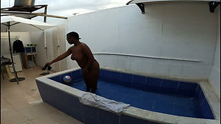 Big Ass Cock Sucking Goddess in Thong Went Over to the Neighbor Small Tub Pool Telling Him to Get His Dick Wet - Mastermeat1