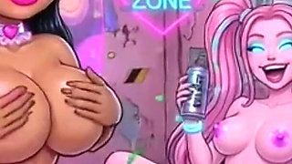 Funny Cartoon Girl Topless, Ai Animation