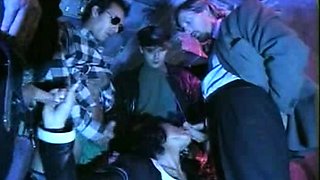 Amazing busty brunette slut doing blowjob outdoor