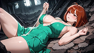 Redhead Anime Girl Fucked Hard in Ruined Factory - Dripping Cum All Over Her Big Ass